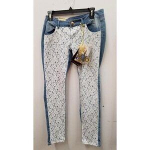 Queen Jeans Premium Blue Denim Lace Front Push Up Style slimming tapered ankle